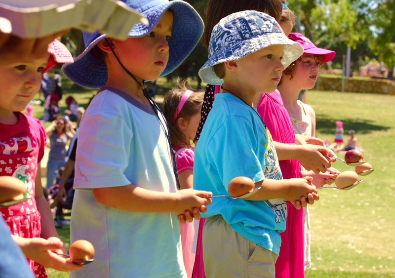 children ready for egg and spoon race