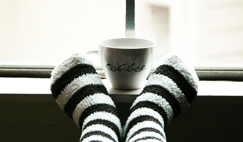 fuzzy socks with coffee cup