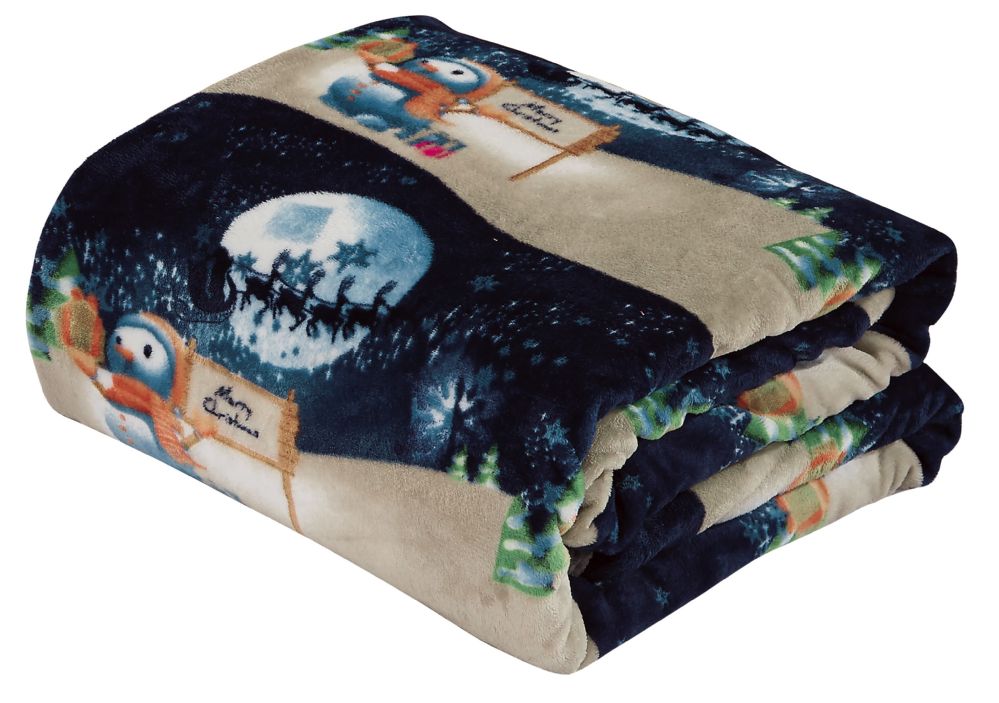 24 Units of Christmas Throw In Night Snowman Print Fleece & Sherpa