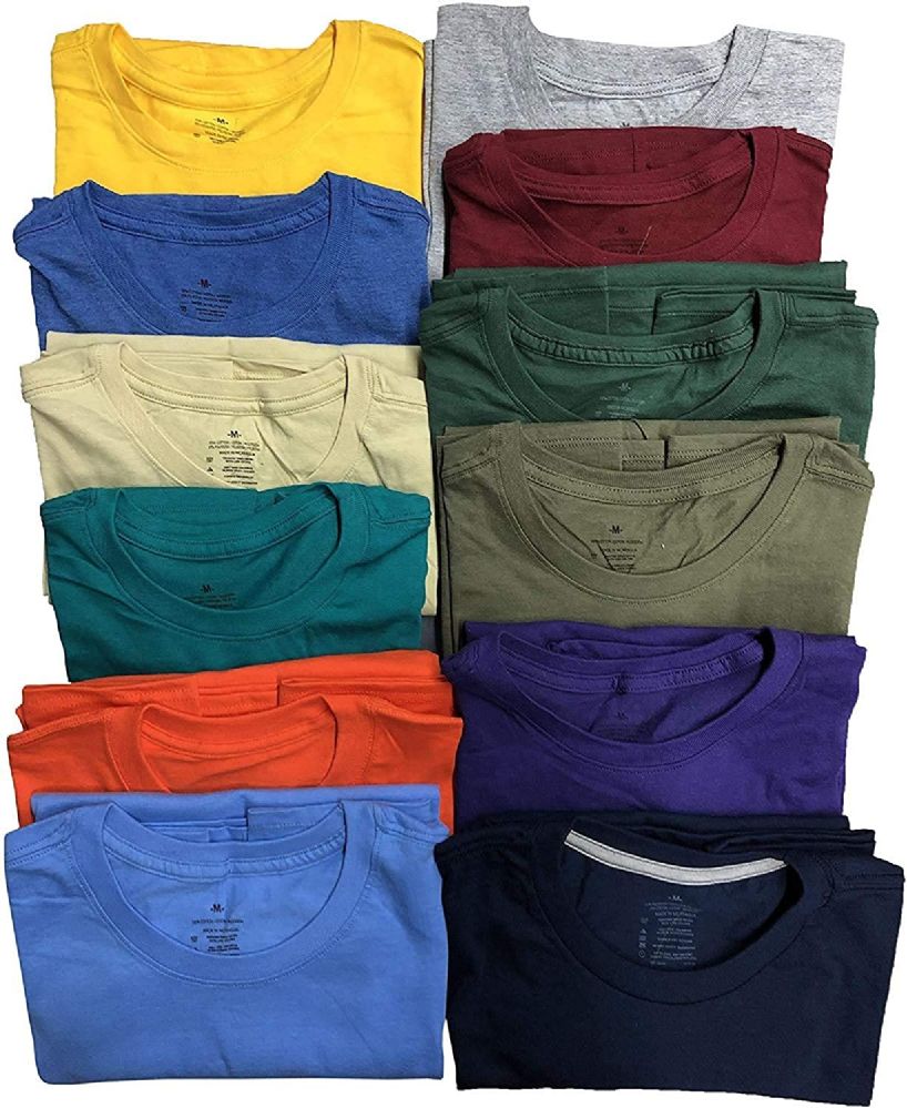 12 Units of Mens Cotton Crew Neck Short Sleeve T-Shirts Mix Colors Bulk ...