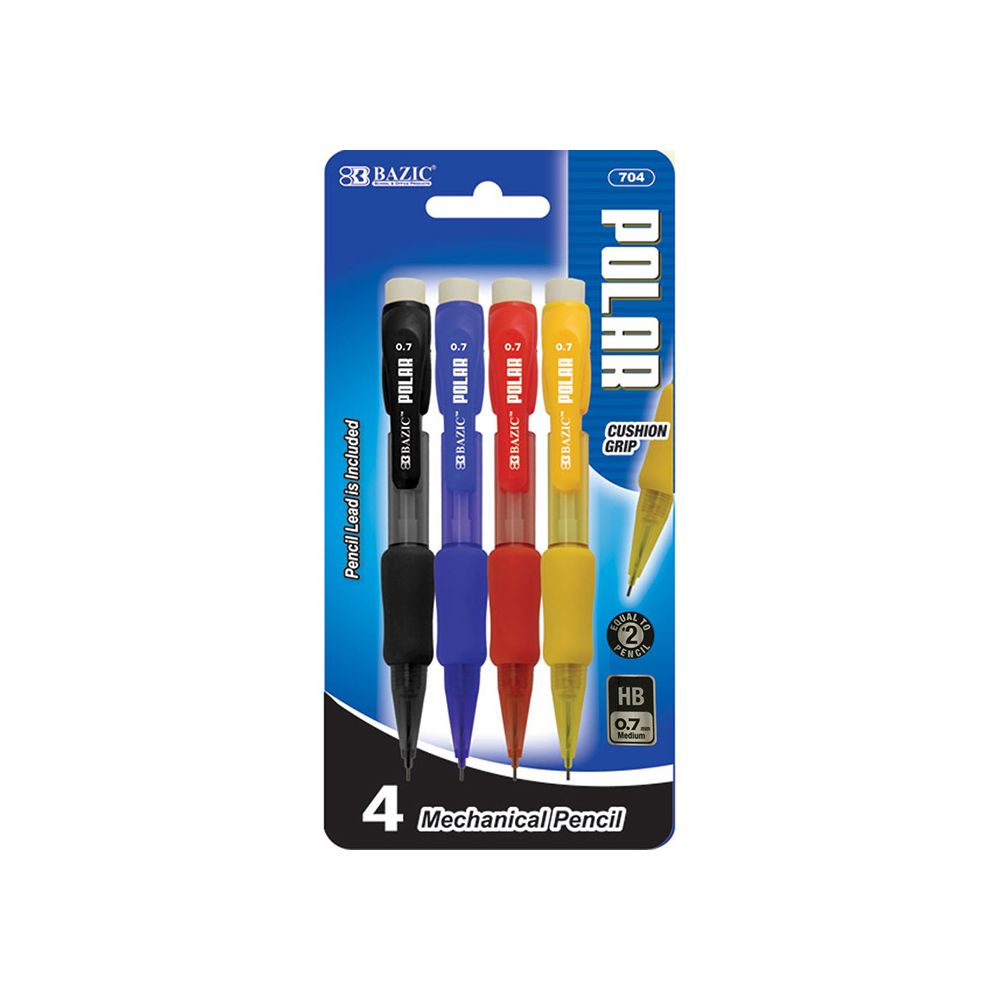 144 Units of Bazic Polar 0.7mm Mini Mechanical Pencil W/ Grip (4/pack