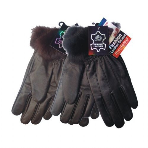 48 Units of Winter Glove Genuine Leather Women W/ Fur Cuff Leather