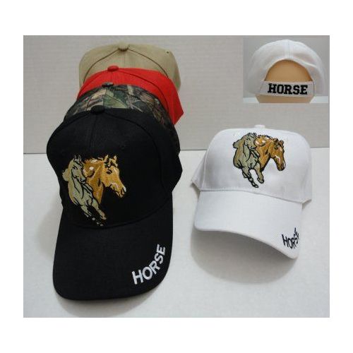 24 Units of Two Horses Hat [horse On Bill] Baseball Caps & Snap Backs