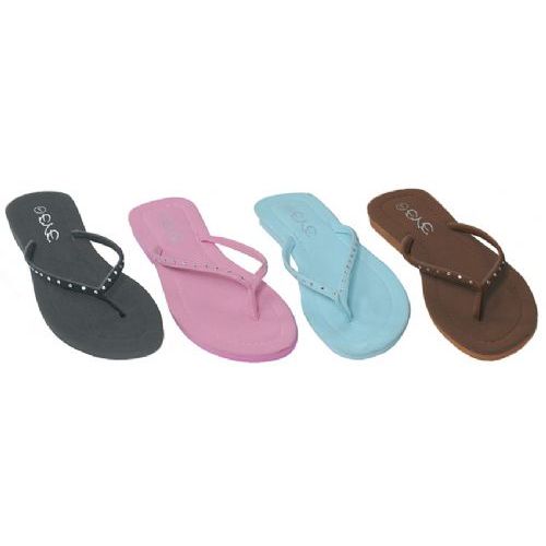 48 Units of Ladies Light Color Flip Flops With Stone Straps Women's