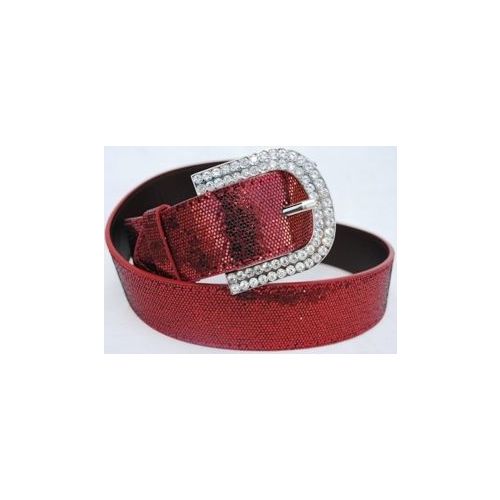 48 Units of Rhinestone Buckle Red Sparkle Belt Womens Belts at