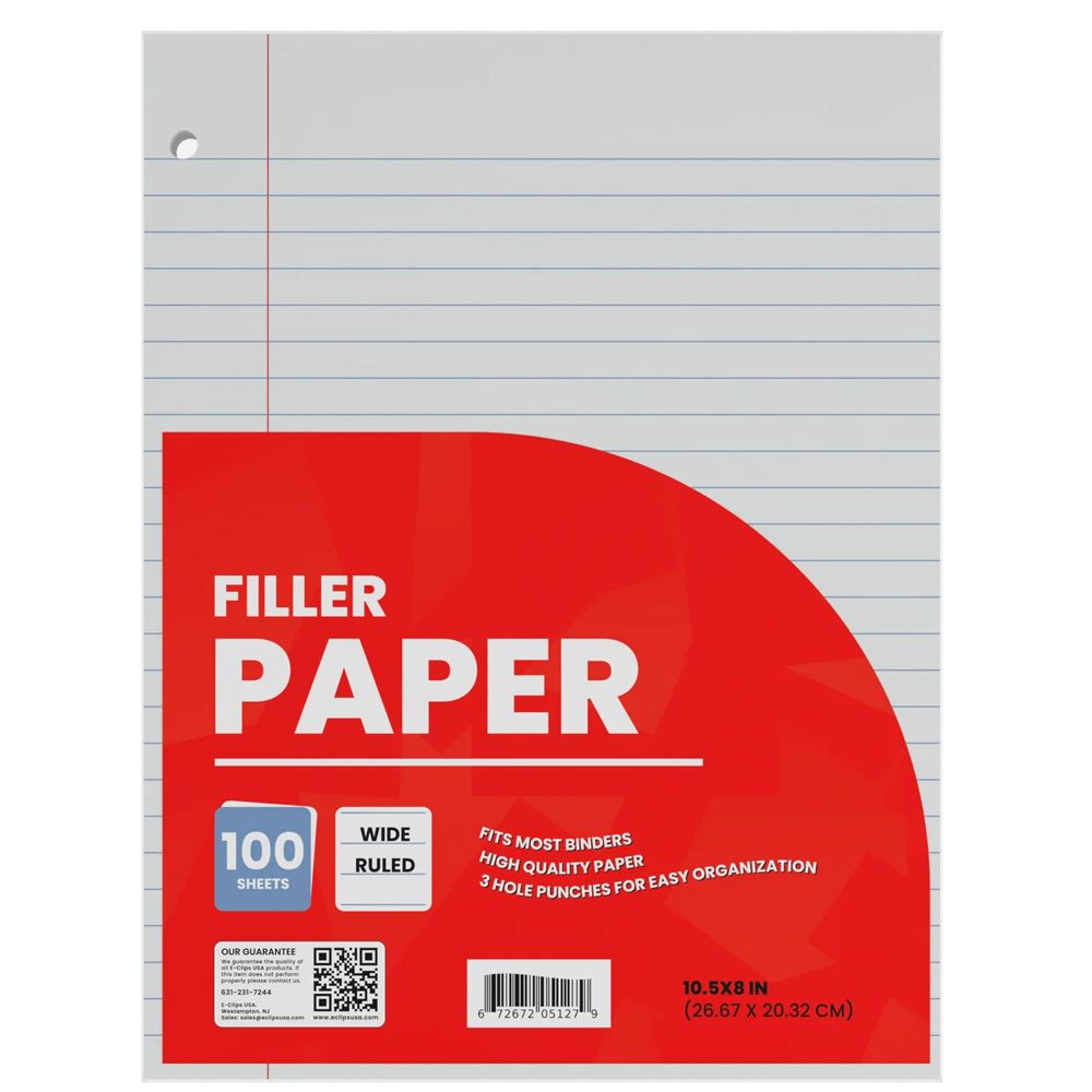 60 Units of Filler Paper, 100 Count, Wide Ruled Paper at