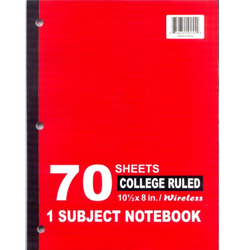 48 Units of Wireless 1 Subject Notebook, 70 Sheets, College Ruled at