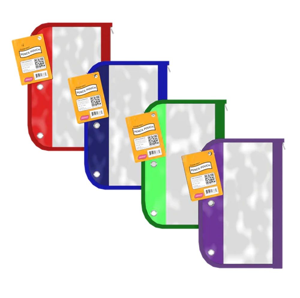 48 Units of Pencil Pouch, Clear Poly, Asst. Colors Pencil Boxes