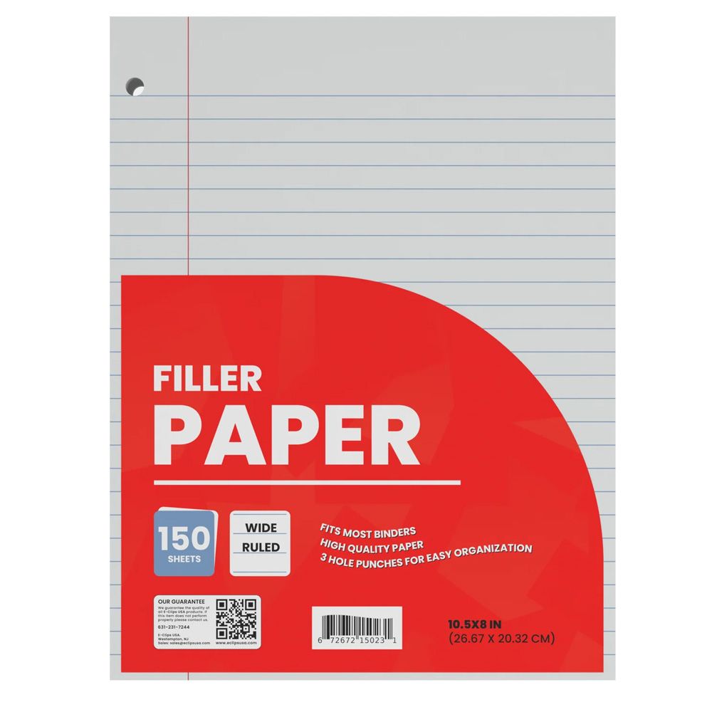 36 Units of Filler Paper, 150 Count, Wide Ruled Paper at