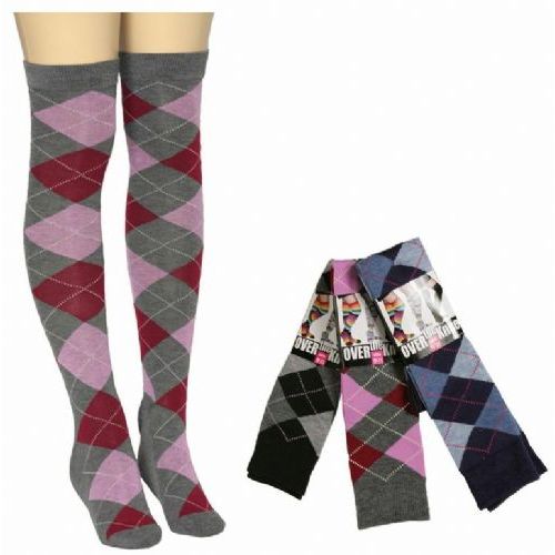 48 Units of Women Over The Knee Plaid Print Assorted Colors Womens