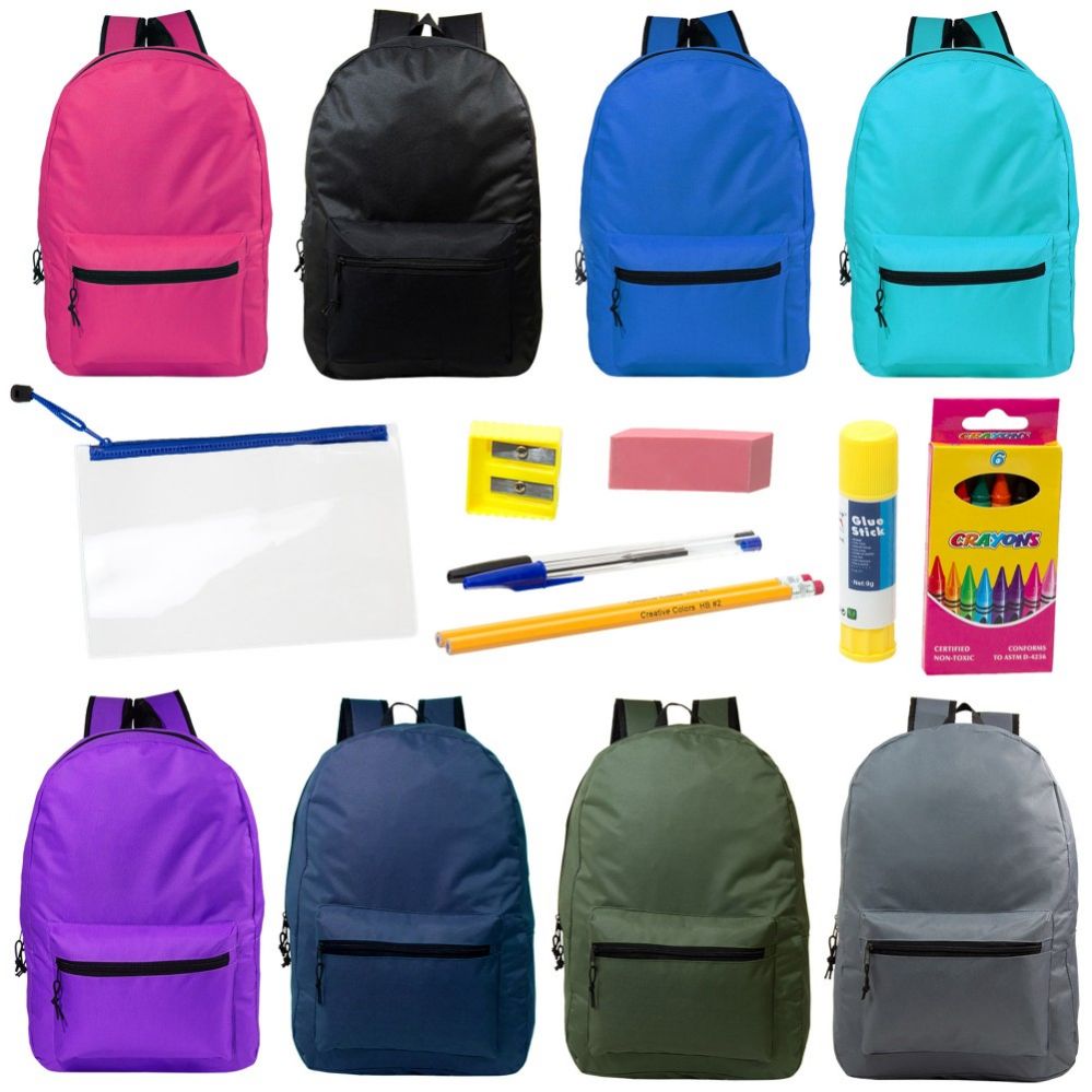 24 Units of 17" Backpacks With 12 Piece School Supply Kit In 8