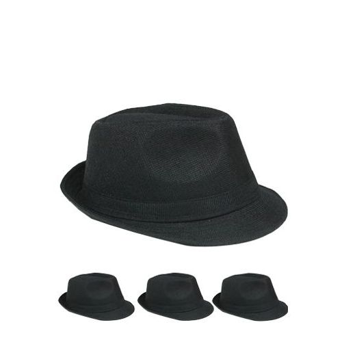 24 Units of Unisex Fedora Hat In Solid Black Fedoras, Driver Caps