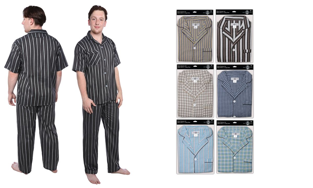30 Units of Men's Cotton Pajamas With Short Sleeves And Long Pants 100