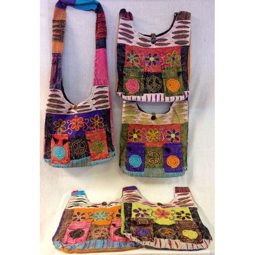 10 Units of Handmade Nepal Hobo Bags 3 Flowers 2 Pockets Design