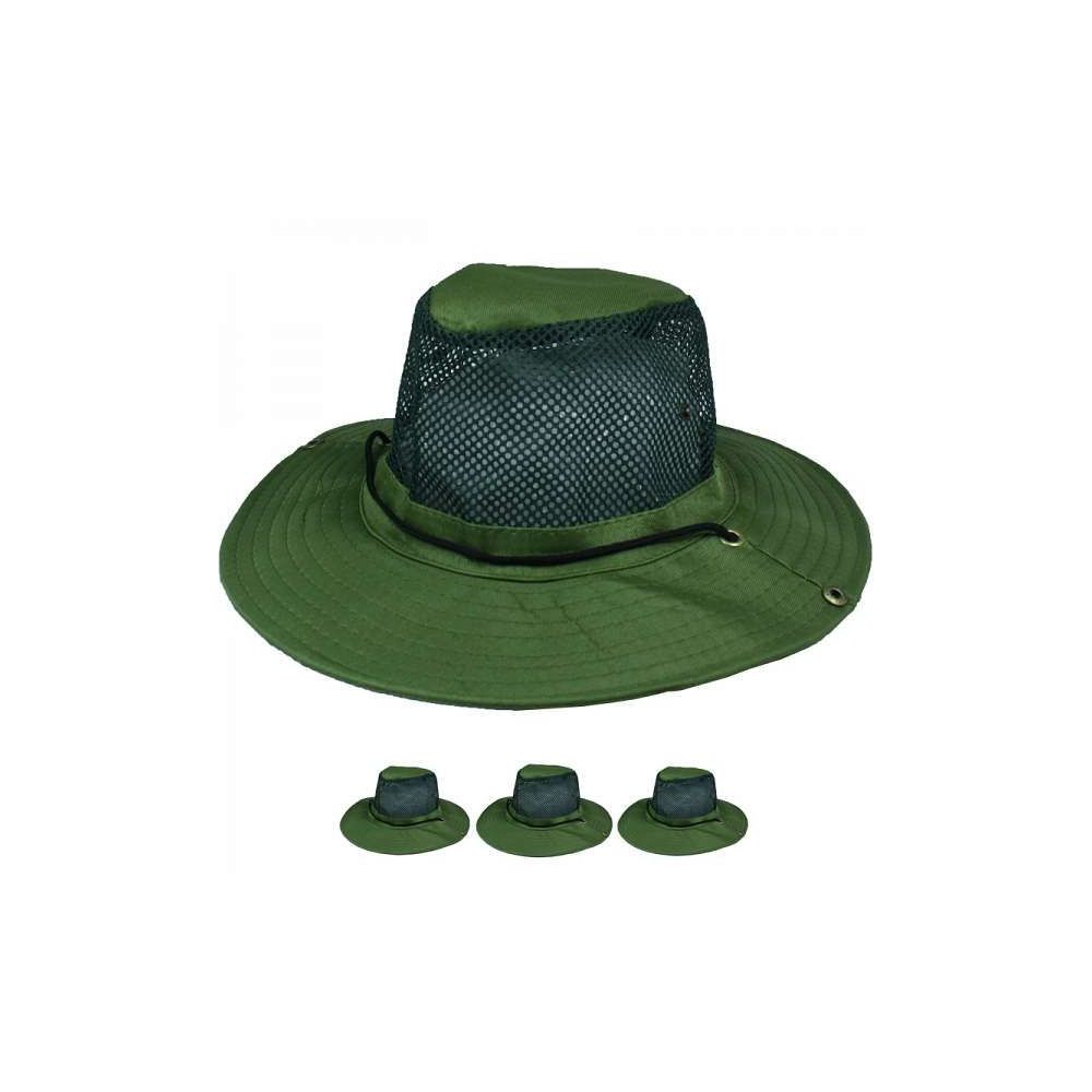 24 Units of Solid Green Mens Summer Hat With Mesh Top Sun Hats at