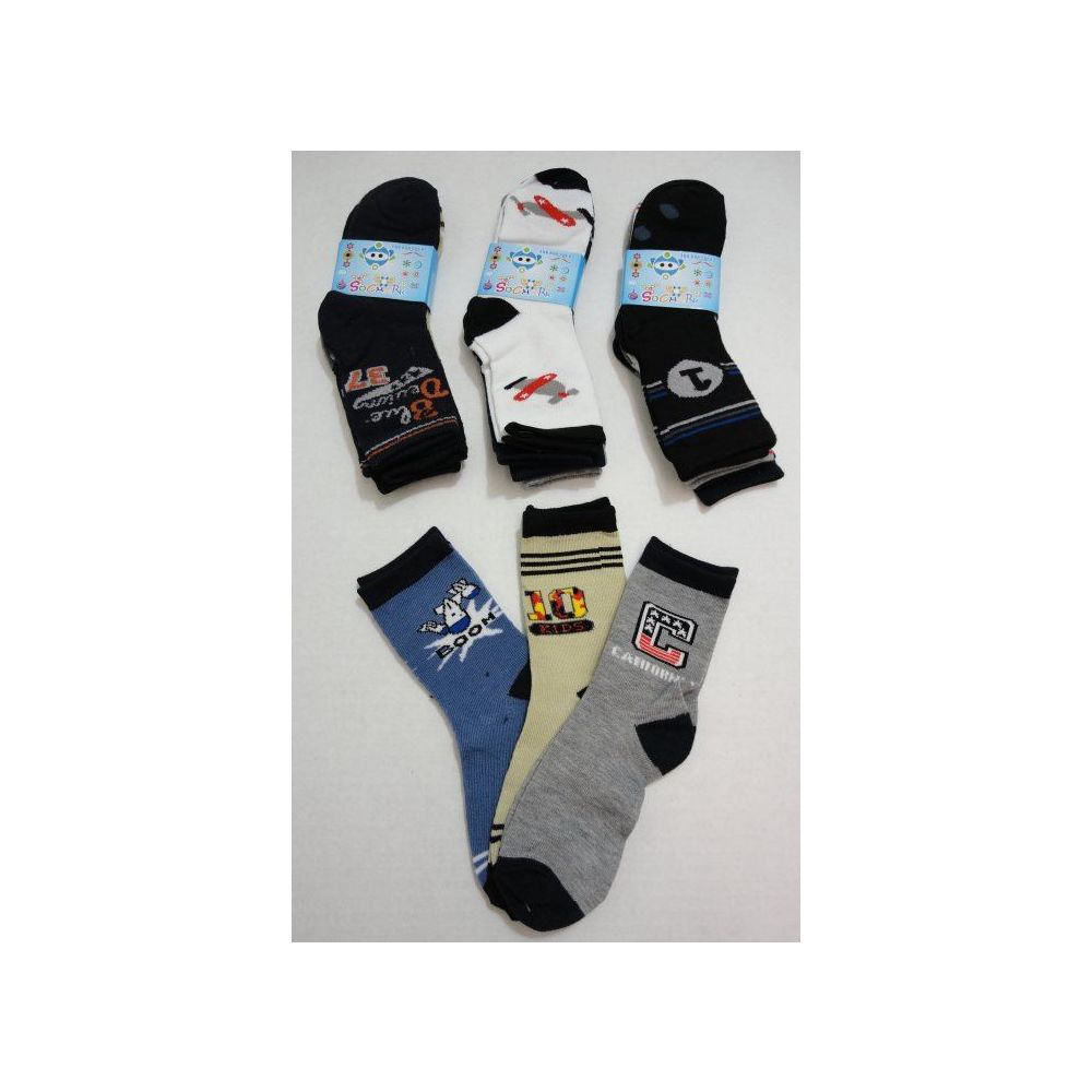 180 Units of Boy's Printed Crew Socks 68 Boys Crew Sock at