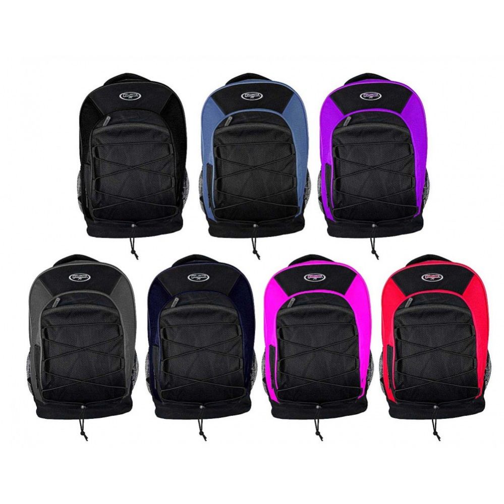 24 Units of 19" Bungee Mesh Bulk Backpacks In 7 Assorted Colors