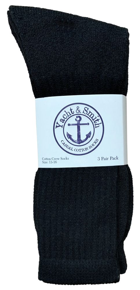 Yacht Smith Men S King Size Cotton Terry Cushioned Crew Socks Black Size 13 16 Bulk Pack Samples At Alltimetrading Com