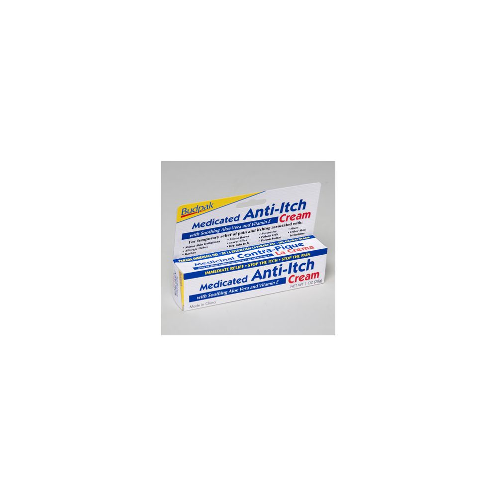 96 Units of Cream Medicated AntIItch 1oz 5 Panel Color Boxed Budpak