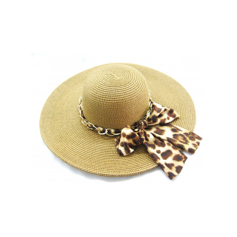 36 Units of Ladies Cheetah Print Bow Summer Hat Assorted Color Sun