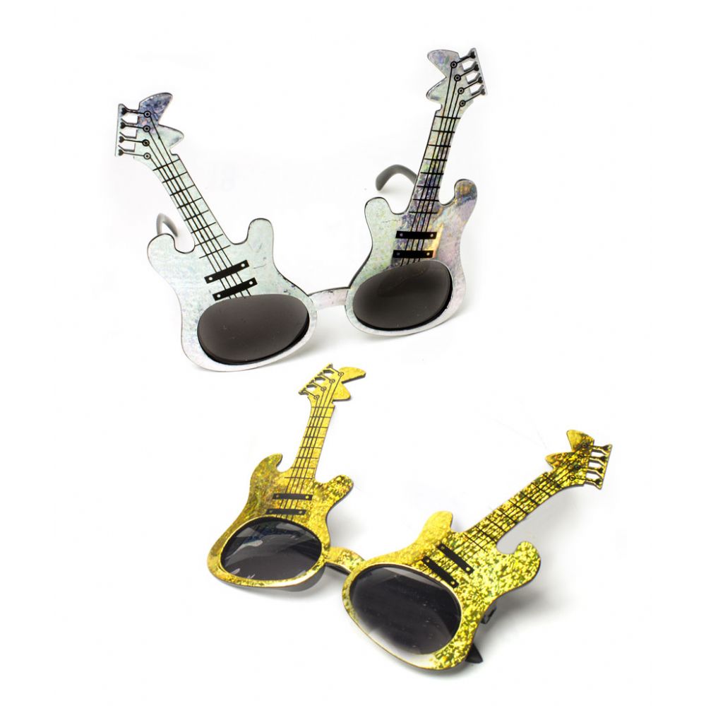 25 Units of Glitter Guitar Sunglasses Assorted 12ct Costumes & Accessories at
