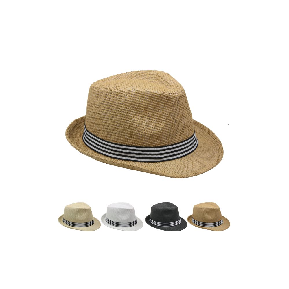 24 Units of Straw Fedora Hat With Stripe Band In Assorted Colors ...