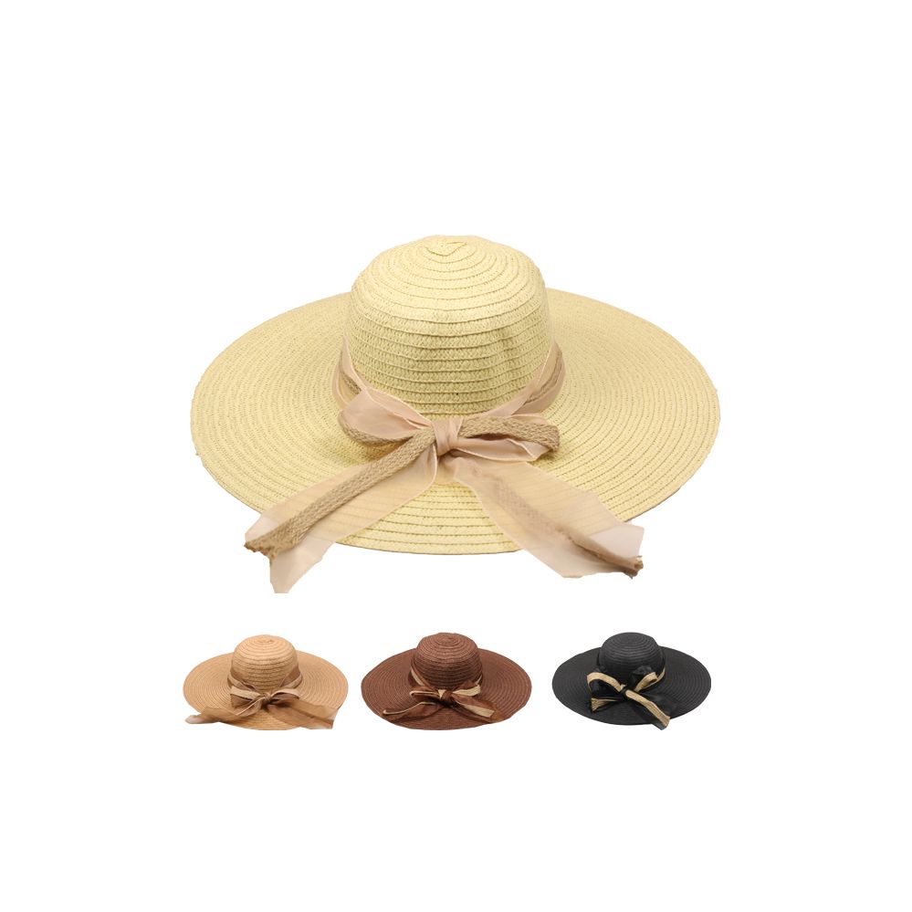 24 Units of Women's Solid Summer Hat With Bow Assorted Sun Hats at