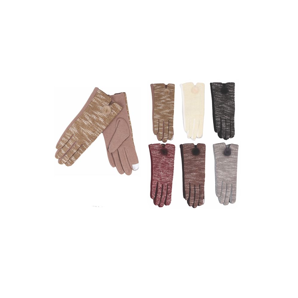 72 Units of Womens Fashion Fur Lined Cotton Gloves Assorted Color