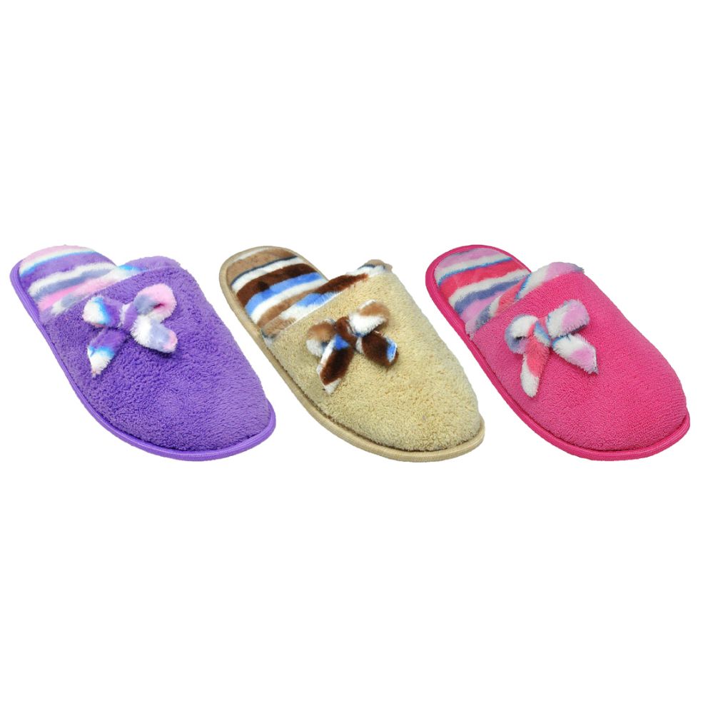 36 Units of Ladies House Slippers With Bow Assorted Colors Women's Slippers at