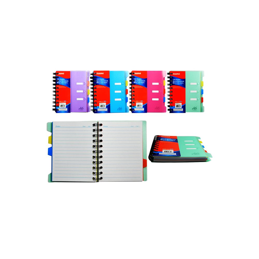 96 Units of Spiral Notebook w/ 3 Dividers Notebooks at