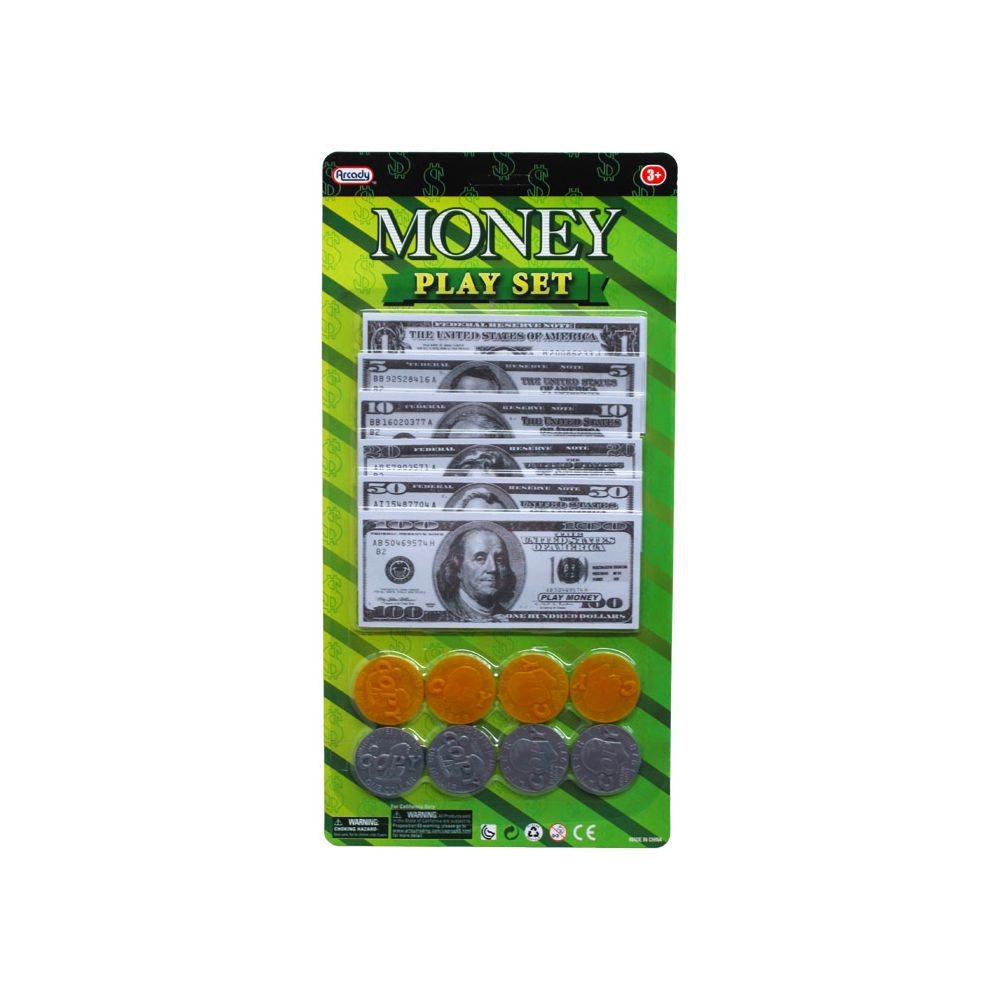 72 Units of 6o BilL8 Plastic Coin Money Play Set In Blister Card Toy