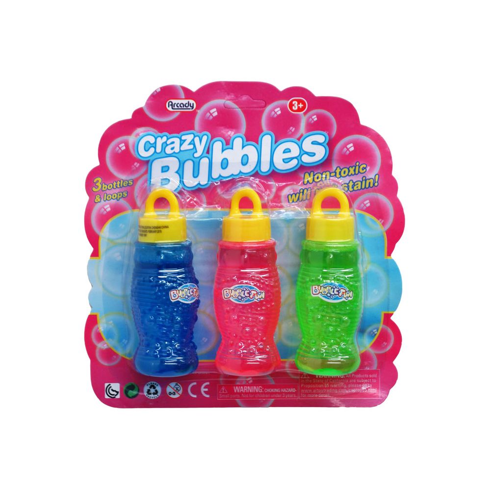 72 Units of 3pc 4" Bottle Crazy Bubbles Set In Blister Card Bubbles