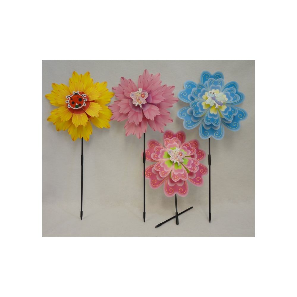 24 Units of 14" Double Flower Petal Wind Spinner [asst Flowers] Wind
