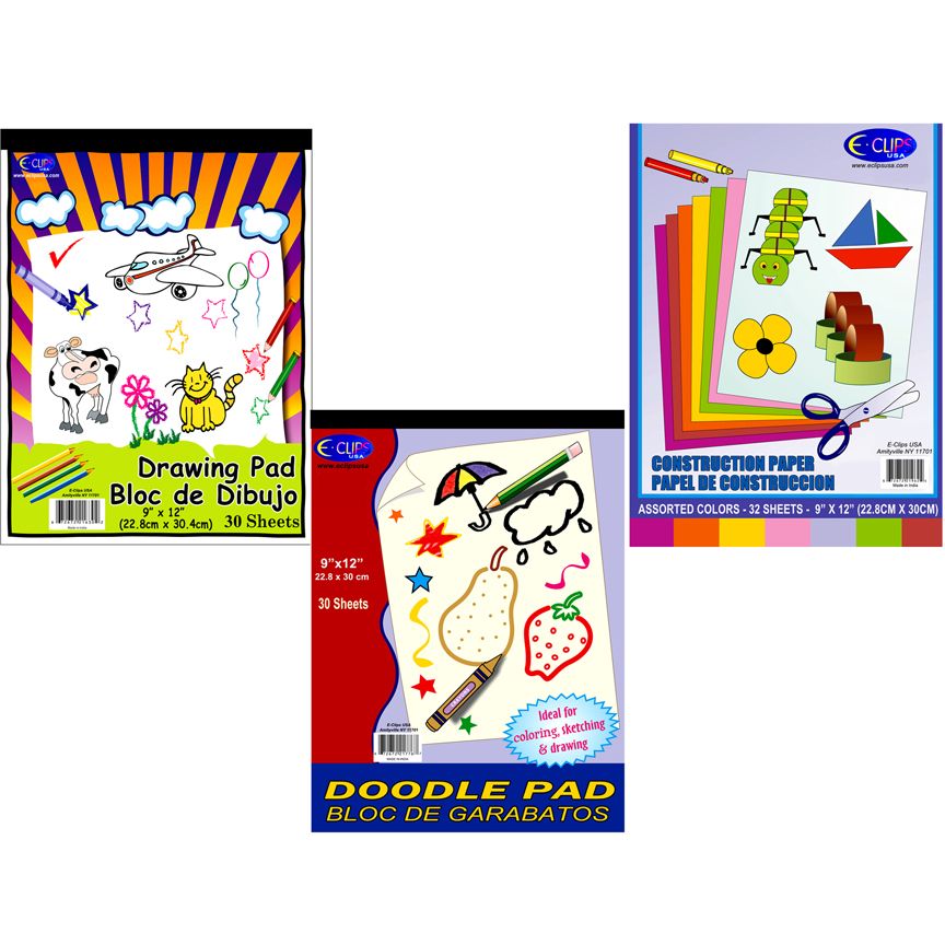 36 Units of Assorted Art Pads 9x12 Construction Paper Doodle Pad