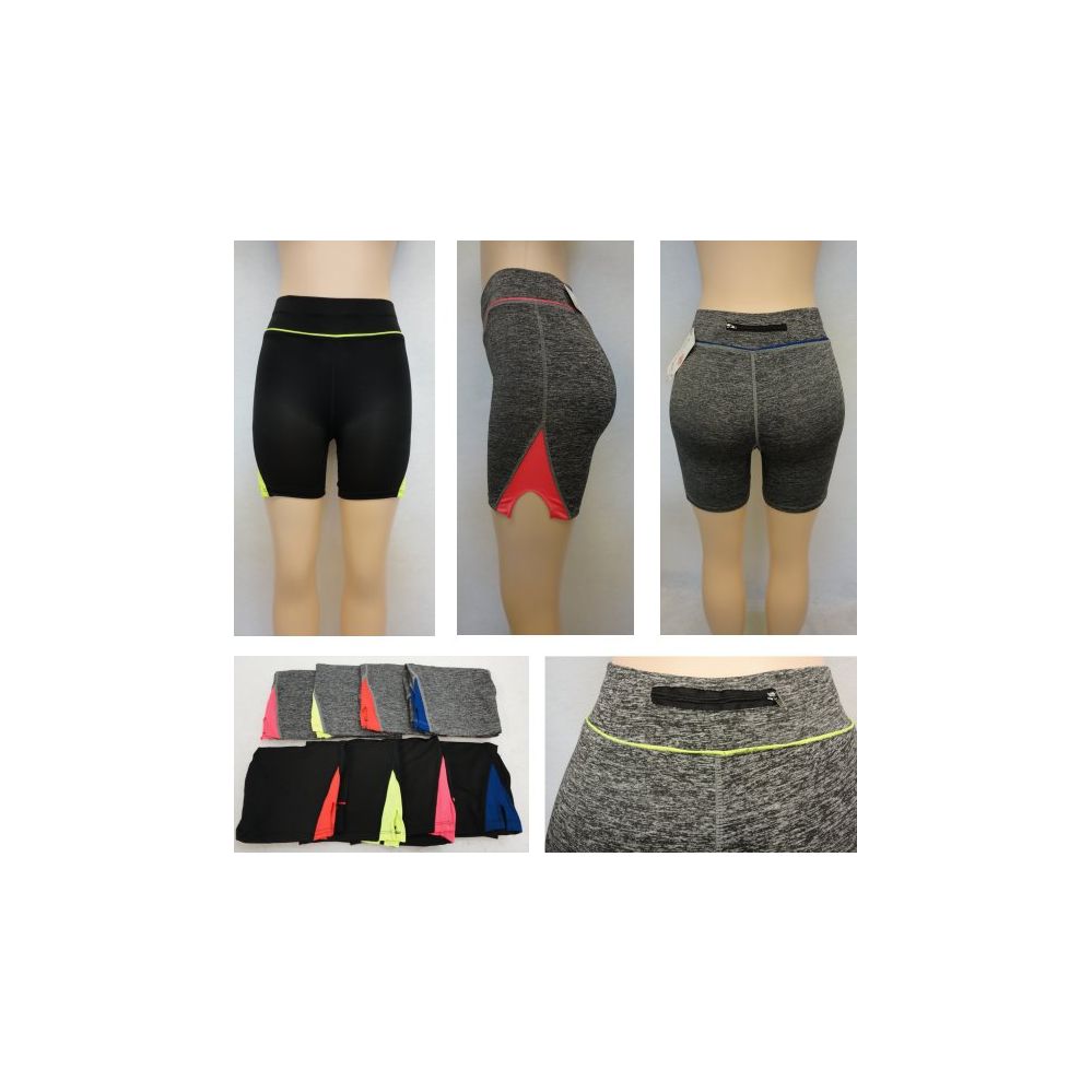 24 Units of Ladies Active Fitness Shorts [zippered Pocket] Womens Active Wear at