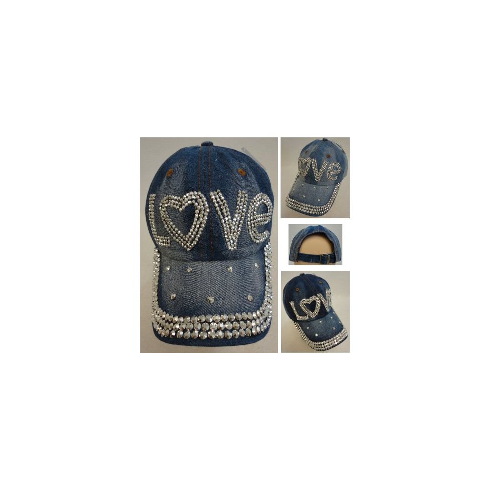 30 Units of Denim Strapback Hat With Bling Bling [love] Hats With