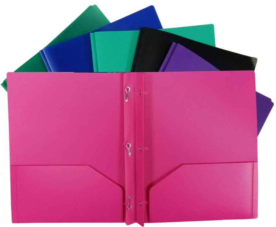 48 Units of 2 Pocket Poly Portfolio With Prongs Colors Folders and Report Covers at