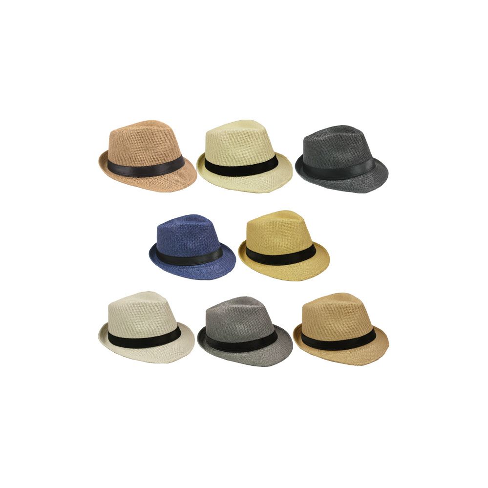 72 Units of Assorted Color Straw Fedora Hat With Black Band Fedoras
