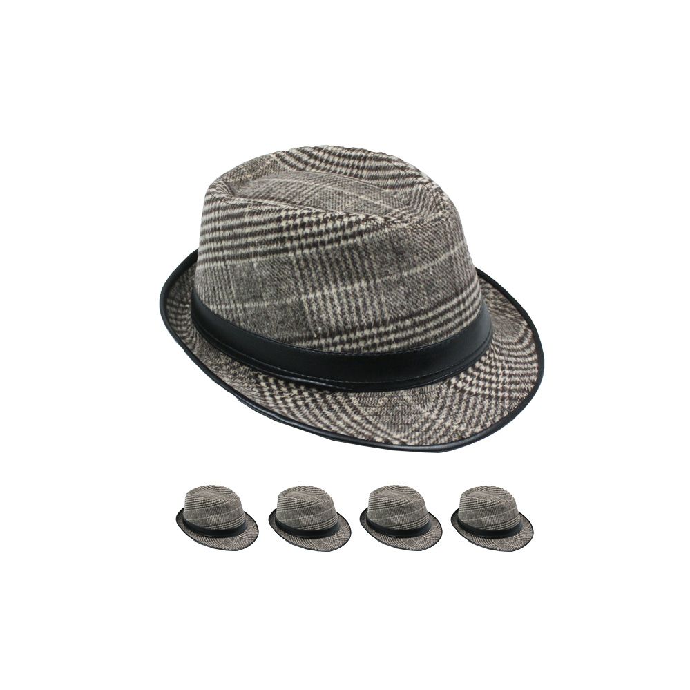 72 Units of BLACK AND WHITE PLAID FEDORA HAT at