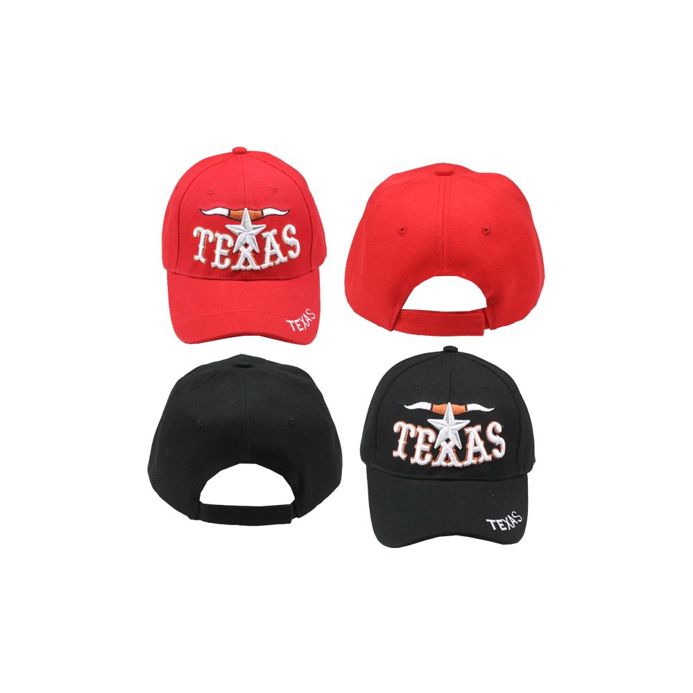 24 Units of Texas Baseball Cap Assorted Red And Black Baseball Caps