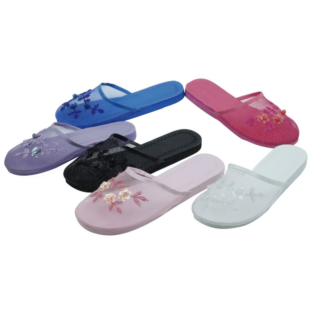 96 Units of Ladies' Chinese Slippers Assorted Colors Womens Slippers