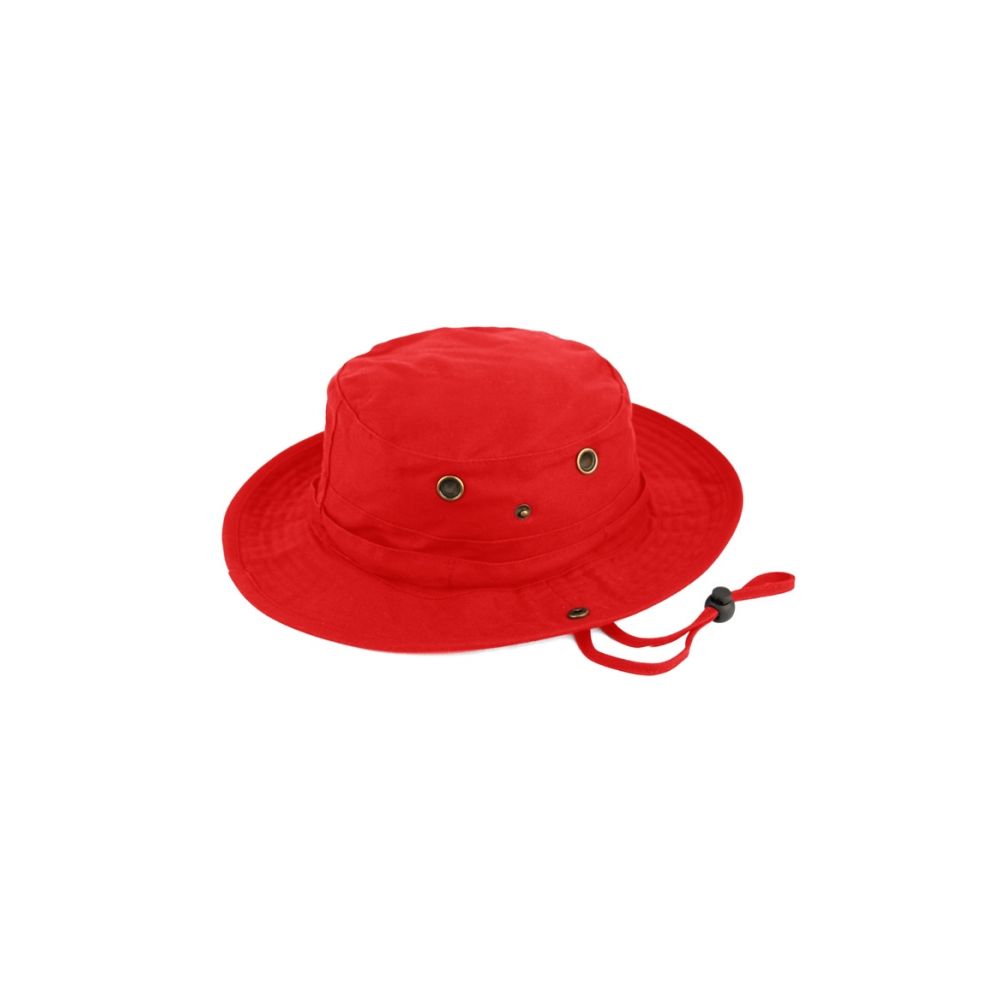 12 Units of Outdoor Cotton Bucket Hats With Strip In Red Bucket Hats