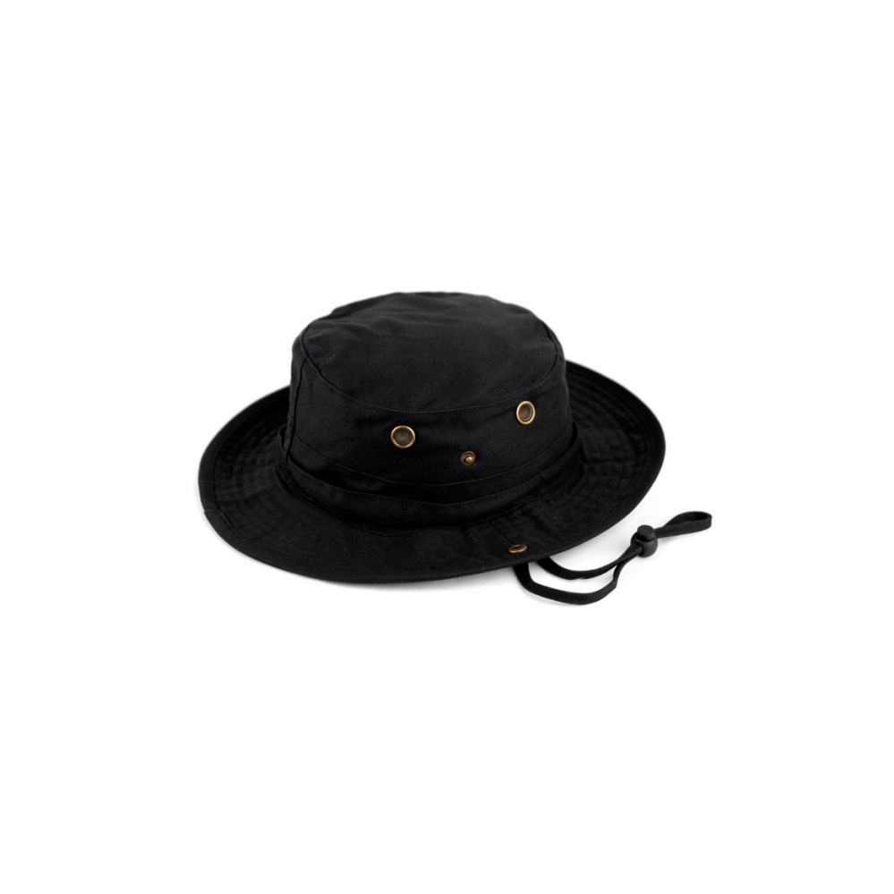 12 Units of Outdoor Cotton Bucket Hats With Strip In Black Bucket