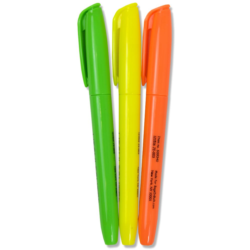 96 Units of 3 PACK OF HIGHLIGHTERS ASSORTED COLORS at