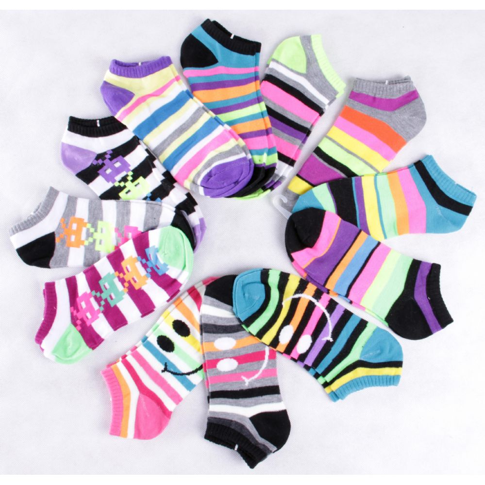 120 Units of Assorted Prints Womens Cotton Blend Ankle Socks Womens