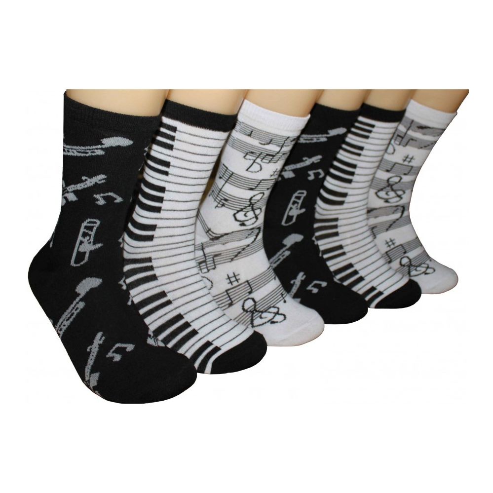 360 Units of Women's Black & White Musical Crew Socks Womens Crew
