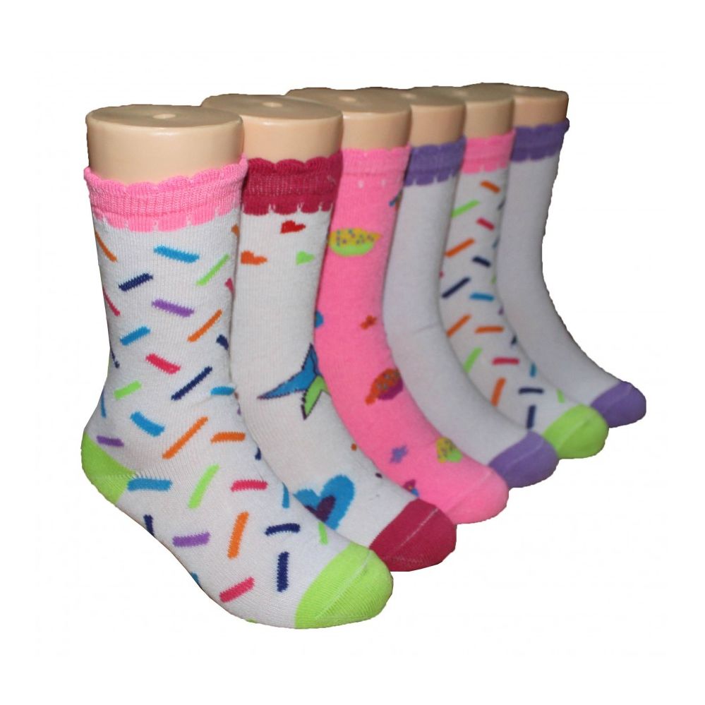 480 Units of Girls Assorted Print Crew Socks Girls Crew Socks at
