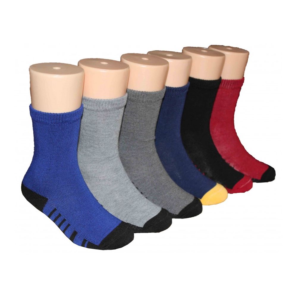 480 Units of Boys Solid Color Crew Socks With Stripe Design Bottom
