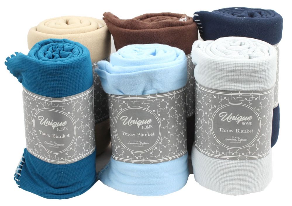 24 Units of Winter Fleece Throw Blankets Assorted Colors & Fabric