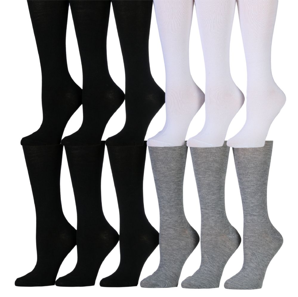 180 Units of Womens Solid Color Knee High Socks Black White Gray ...